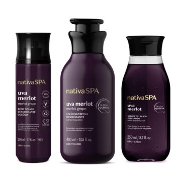 Combo Nativa Spa Uva Merlot: Loção Corporal 400ml + Body Splash 200ml + Sabonete Líquido 250ml - O Boticário
